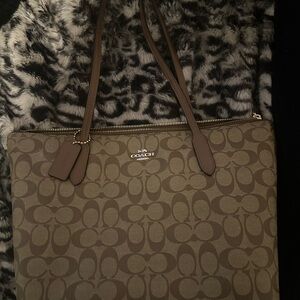 Coach Brown and Tan Signature Tote
